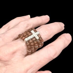 Apostle Creations Silver & Beaded Adjustable Rhinestone Cross Ring NWT